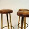 Vintage Brass and Brown Leather Barstools, 1950s, Set of 3 6