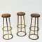 Vintage Brass and Brown Leather Barstools, 1950s, Set of 3 3