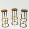 Vintage Brass and Brown Leather Barstools, 1950s, Set of 3, Image 3