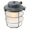 Mid-Century Industrial Gray Metal & Frosted Glass Pendant Lamp, Image 2