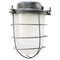 Mid-Century Industrial Gray Metal & Frosted Glass Pendant Lamp, Image 1