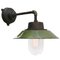Mid-Century Industrial Olive Green Enamel & Glass Sconce with Cast Iron Arm, Image 2