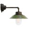 Mid-Century Industrial Olive Green Enamel & Glass Sconce with Cast Iron Arm 1