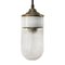 Mid-Century Industrial White Porcelain, Frosted Glass & Brass Pendant Lamp 2