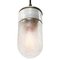 Mid-Century Industrial White Porcelain, Frosted Glass & Brass Pendant Lamp 3