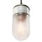 Mid-Century Industrial White Porcelain, Frosted Glass & Brass Pendant Lamp, Image 3