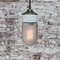 Mid-Century Industrial White Porcelain, Frosted Glass & Brass Pendant Lamp, Image 5