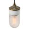 Mid-Century Industrial White Porcelain, Frosted Glass & Brass Pendant Lamp, Image 4