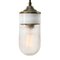 Mid-Century Industrial White Porcelain, Frosted Glass & Brass Pendant Lamp 1