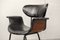 Italian Rosewood & Black Leatherette Swan Chair with Black Steel Feet & Brass Tips, 1960s 8
