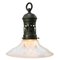 Mid-Century Industrial Glass Pendant Lamp with Brass Top from Holophane 1