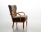 Scandinavian Brown Fabric & Plywood Wingback Lounge / Club Chair, 1950s 8