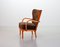 Scandinavian Brown Fabric & Plywood Wingback Lounge / Club Chair, 1950s 4