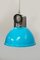 Large Industrial Oval Factory Lamp with Light Blue Lampshade, 1930s 1