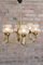 Lustre à 6 Éclairages Mid-Century en Laiton Massif & Verre Moulé Iridescent par Helena Tynell, 1960s 1