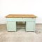 Industrieller Vintage Schreibtisch aus Holz in Hellblau 13