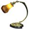 Messing Pate De Verre Marmor Tischlampe mit Glasschirm, 1910er 1