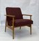 Armchair by M. Zieliński in Burgundy Fabric, 1960s 1