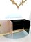 Vintage American Pastel Chevron Wood Plinth Base Ello Sideboard with Brass & Gold Metal Handles, Image 9