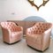 Mid-Century American Deep Buttoned Lounge Chairs with Pale Pink Upholstery, Set of 2 2