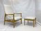 High-Back Chair with Ottoman in Beige Fabric by Edmund Homa, 1970s, Set of 2 1