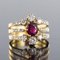 French Diamond & Ruby Gold Three Band Ring 16