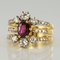 French Diamond & Ruby Gold Three Band Ring 3