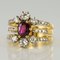 French Diamond & Ruby Gold Three Band Ring, Image 3