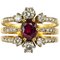 French Diamond & Ruby Gold Three Band Ring 1