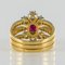 French Diamond & Ruby Gold Three Band Ring 5