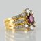 French Diamond & Ruby Gold Three Band Ring 10