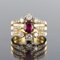 French Diamond & Ruby Gold Three Band Ring 17