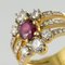 French Diamond & Ruby Gold Three Band Ring, Image 12