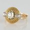 Bague Cushion and Rose Cuts Diamond en Or Jaune 18 Carats, 1960s 3