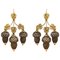 19th Century Yellow Gold Hair Leaves Glans Drop Earrings by Brown, Set of 2 1
