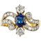 French Modern Sapphire Diamonds 18 Karat Yellow Gold Platinum Ring by Rain 1