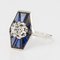 French Diamond Sapphires and Platinum White Gold Ring, 1930s 9
