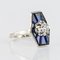 French Diamond Sapphires and Platinum White Gold Ring, 1930s 7