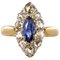 French 19th Century Sapphire, Diamonds and 18 Karat Yellow Gold Marquise Ring 1