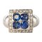 Sapphire Diamond and White Gold Square Ring 1