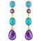 Amethyst Turquoise Gold Drop Earrings, Set of 2, Image 1