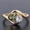 Green Sapphire, Diamond and 18 Karat Yellow Gold You and Me Ring, 1900s, Image 3