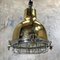 Japanese Industrial Brass, Aluminium & Glass Dome Pendant Lamp with Cage, 1980s 3
