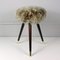 Mid-Century Tripod Real Iceland Sheep Lamb Upholstered Stool, 1950s, Image 3