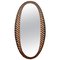 Large Mid-Century French Oval Rattan and Wood Wall Mirror, 1950s 1