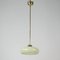 German Art Deco Bauhaus Cream Opaline Striped Glass and Brass Pendant, 1930s 3