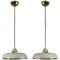 Art Deco German Bauhaus Cream Opaline Glass and Brass Pendants, Set of 2, Image 1