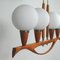 Lámpara de araña sueca Mid-Century Modern de teca y vidrio satinado, años 60, Imagen 17