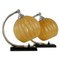 French Art Deco Nickel Table Lamps with Amber Opal Shades, 1920s, Set of 2, Image 1