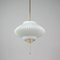 Mid-Century Ribbed Milk Glass & Brass Globe Pendant Attributed to Stilnovo 8